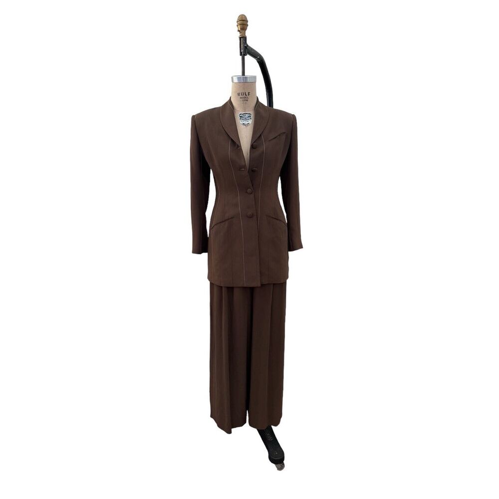 Richard Tyler Women's Suit 90s Viscose Tailored HW Wide Pant Jacket Size 4-6
